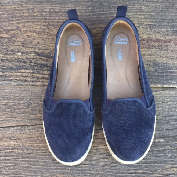 Clarks Shoes - Clark blue suede espadrille slide on size 8W